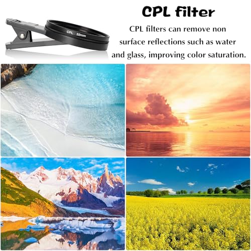 Monemey Clip Filtre Polarisant CPL Amovible, Compatible avec iPhone, Téléphone Smartphones Objectifs et Un Chiffon, Objectif Telephone Portable (52 MM) – vue 2