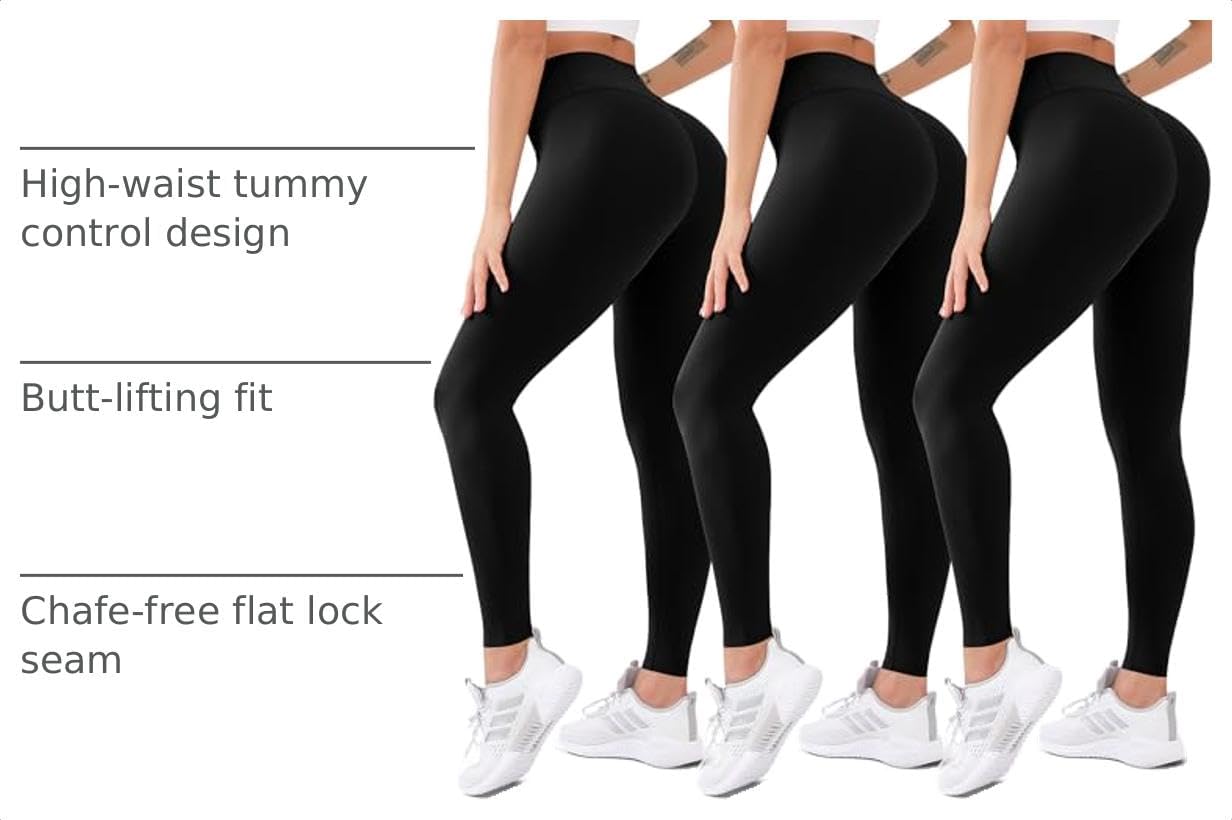 3 Pack Women's High Waisted Butt Lift Leggings Yoga Pants Non See-Through Workout Running Pants image 4
