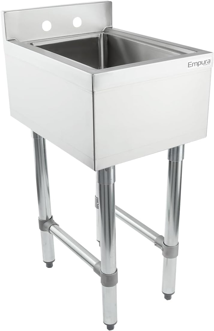 Empura 10" x 14" Stainless Steel Two Compartment Underbar Sink | Heavy-Duty Commercial Kitchen Bar Basin with 3.5" Drain Basket for Restaurant Laundry Cafeteria | 10"L X 14"D X 10"H, 18 Gauge, NSF