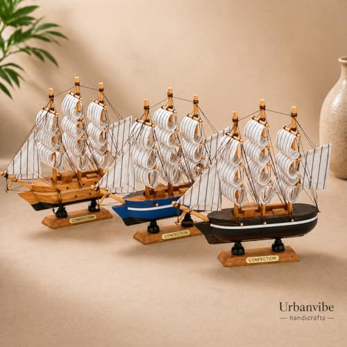 Image of Wooden Ship Showpiece-Show Pieces for vastu Decorative Items, Antique Items for Home Decor, Elegant Show Piece for Home & Office (Small) (14 cm / 5.5 Inches)