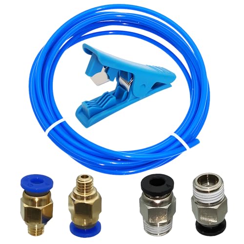 PTFE Tubo 3 metro Azul, CESFONJER Tubo de teflón 3D para boquilla 1,75 mm filamento ID 2mm OD 4 mm + Cortador De Tubo + PC4-M6-M10 Conector(2Pcs+2Pcs)
