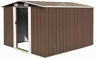 Garden Shed 257x298x178 cm Metal Brown,Garden Shed,Shed and Outdoor Storage,Storage Shed,Tool Shed Storage Outdoor