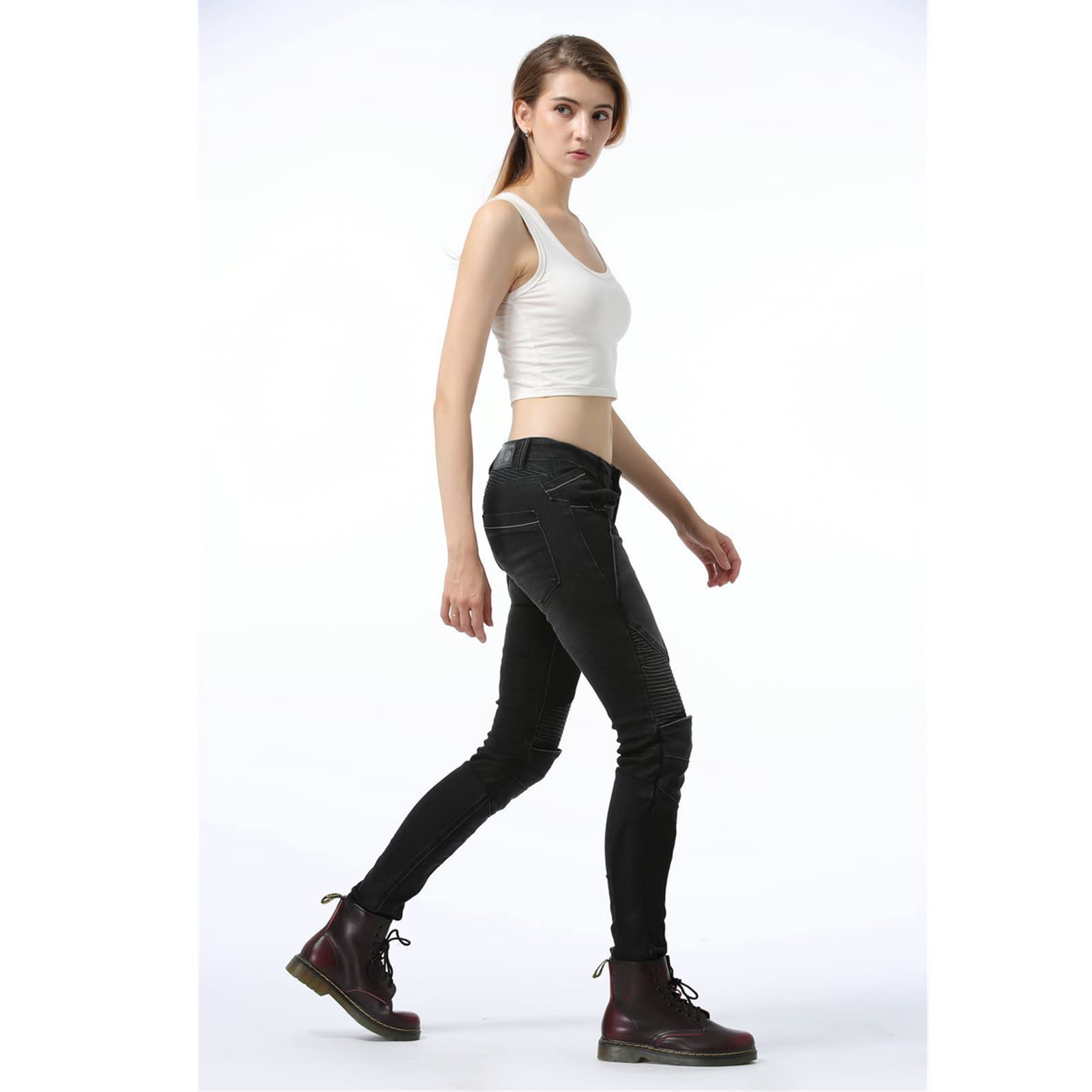 Pantaloni da Moto da Donna, Jeans da Moto Protettivi da Donna, Pantaloni da Corsa Motocross Elasticizzati Corazzati con Armatura Rimovibile E Tasche Multiple (Nero,M)