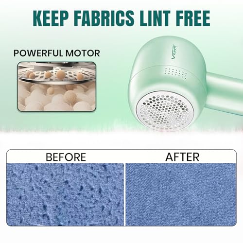 Image of VGR V-813 Professional Lint Remover for Clothes, Rechargeable Fabric Shaver with Stainless Steel Blades, USB Type-C Charging, Powerful Fuzz Remover for Sweater, Wool, Blanket & Furniture, Pastal Green