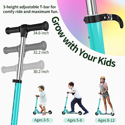 BELEEV V2 Scooters for Kids with Light-Up Wheels & Stem & Deck, 2 Wheel Folding Scooter for Girls Boys, 3 Adjustable Height, Non-Slip Pattern Deck, Lightweight Kick Scooter for Children Ages 3-12 4
