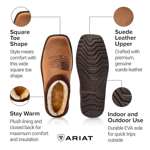 ARIAT Men's House Slippers, Patriot Square Toe, Leather with Faux Shearling Lining2