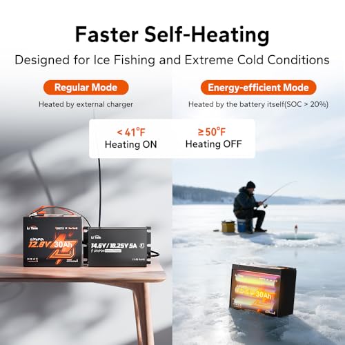 Image of Litime 12V 30Ah Ice Fishing & Portable Bluetooth LiFePO4 Battery, 12 Volt Mini Self-Heating Lithium Battery, 4000+ Deep Cycle, Built-in BMS, Low-Temp Protection for Fish Finder, Kayak, Camping 4Pack