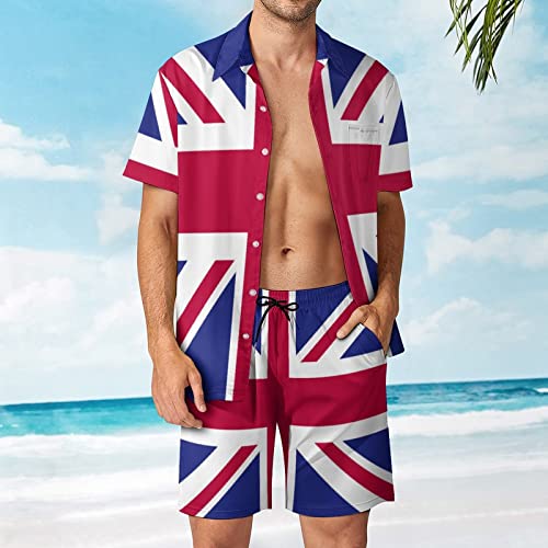 TAIZIYEAH Mens Shirts And Shorts Set 2 Pieces British Flag Casual Short Sleeve Shirt Suits for Men XL2