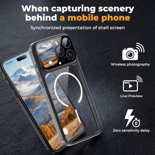 CSYDMIH Phone Case for iPhone 16 pro max case 1.85 Inch Smart Display, 2026 New Tech Rechargeable and Syncs with Phone Photography, Music, Weather, Clock, Message, Clear Shock Proof Non Slip (Gray) — view 5