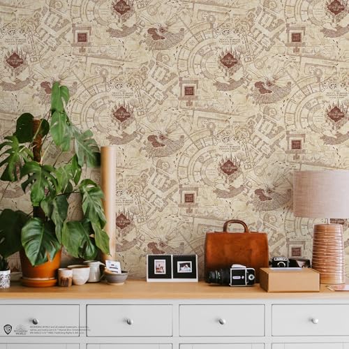 RoomMates Papel de parede bege Harry Potter Marauder's Map Peel and Stick, RMK12435RL