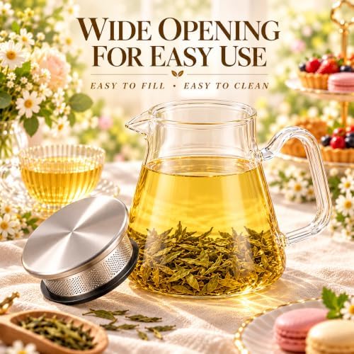 Baalaka Glass Teapot with Strainer Lid, Stovetop Kettle, 50oz / 1500 ML — 사진 2
