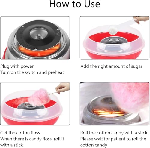 Youyijia Candy Floss Machine Professional Automatic Candy Floss Maker Machine Round Cotton Sugar Machine Kit for Birthday Parties Children's Day Christmas Day and Wedding Party (Red) - Image 6