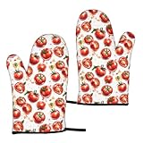Lindos guantes de horno con estampado de tomates para mujer, bonitos guantes de cocina resistentes al calor con forro de algodón