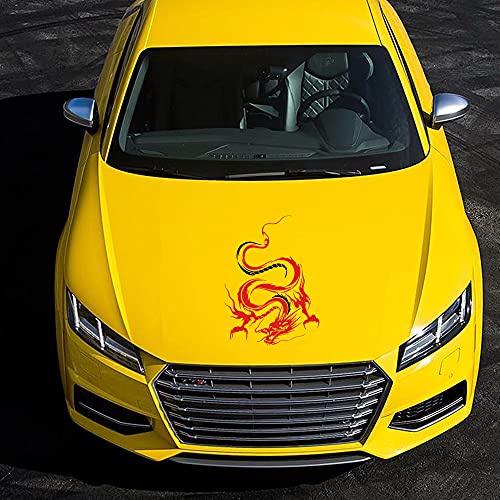 Image of Dragon Graphic Car Hood Sticker Self-Adhesive Vinyl Graphics Decals 19.69'' x 14.57'', Red with Black