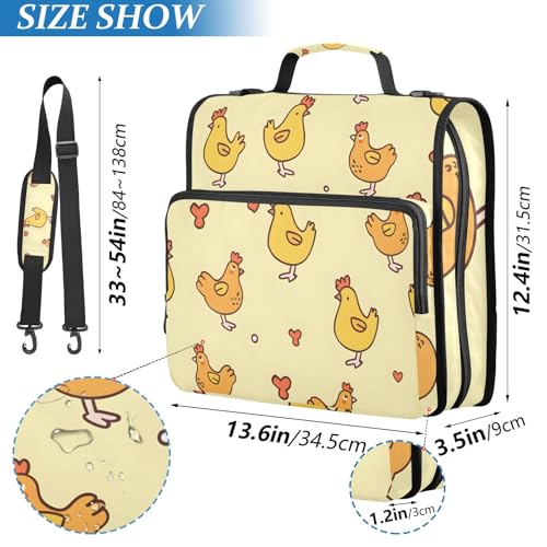 Image of 3 Ring Zipper Binder with Shoulder Strap Cute Chicken Yellow Farm 1.5 inch Binders Keeper Large Capacity Multi Pockets for School Office Supplies