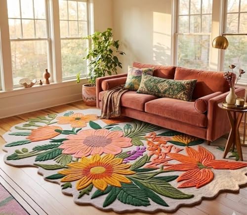 Image of Sifa Carpet Modern Rose Floral Wool Rug | Handmade Area Rug with Garden Colorful Flowers for Living Room Weight- |20 Pound|Size-5x7 Feet (60x84 Inch)