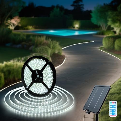 Solar LED Strip Lights Outdoor 6000K White Solar Rope Light 32.8 FT ...