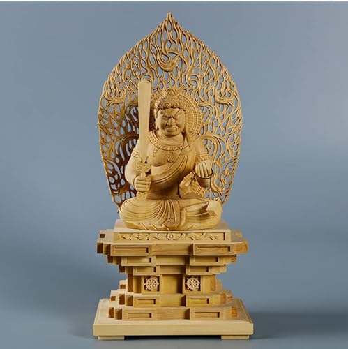 Aurh Cypress Wood 23Cm Sculpture Wood Carving Buddha Statue Worship Home Decor Tianminjiedm (Color : A) #TOP2