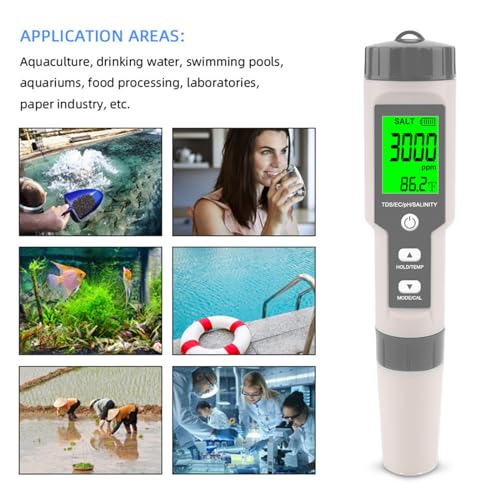 Image of Pool Salt Tester - Multifunctional 5 in 1 Salinity, PH, TDS, EC, and Temperature Meter, Pool Salinity Testing Kit, Digital Salinity Tester for Swimming Pool,Saltwater, Sea Water, Aquarium