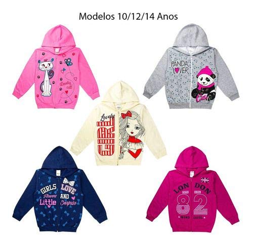 Casaco Menina Moletom Jaqueta Capuz E Zíper Roupa Frio
