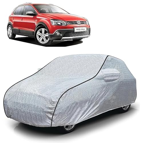 Image of Sulfar 100% Waterproof Car Body Cover Compatible with Mirror for Volkswagen Polo Cross (Triple Stitched, Full Bottom Elastic, Magic Silver with Black Piping)