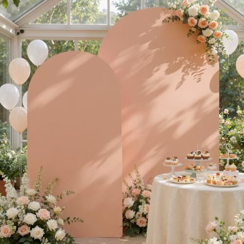 Image of Nude Arch Backdrop Cover Set of 2 (7.2ft & 6ft), Chiara Arch Cover Wrinkle-Free Spandex Arch Cover for Wedding Birthday Party Baby Shower Bridal Shower Ceremony Banquet Fabric Backdrop (No Stand)