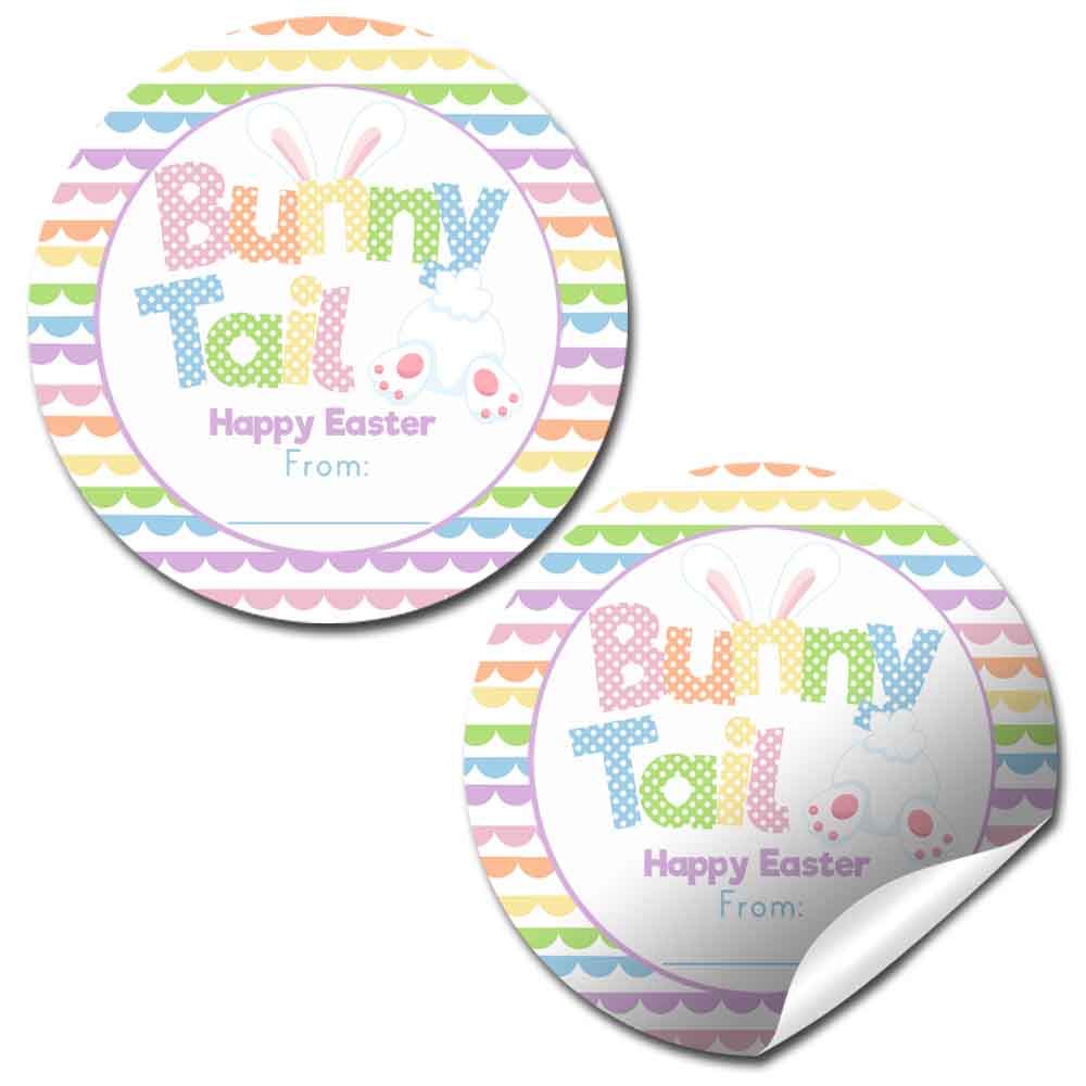 Bunny Tails Easter Bunny Themed Gift Tag Sticker Labels for Kids, 40 2" Party Circle Stickers by AmandaCreation, Great for Party Favors, Envelope