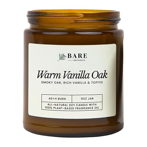 Bare Botanics Warm Vanilla Oak 9oz Soy Candle - 100%