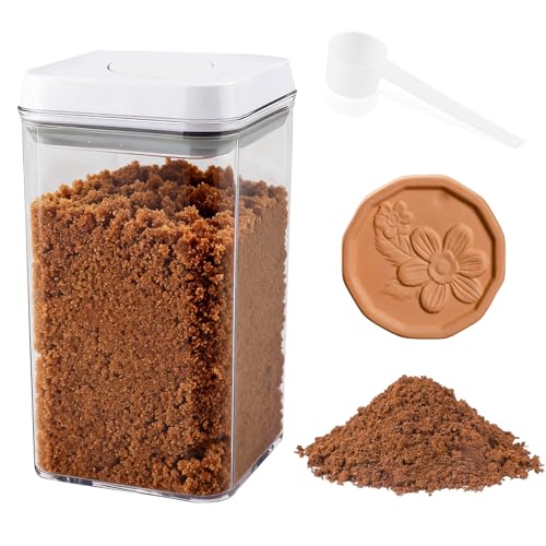 Jeukwud Brown Sugar Container Airtight with Spoon& Brown Sugar Saver 1.6 Qt