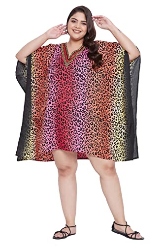 Image of Oussum Short Caftans for Women Plus Size Kaftan Tunic Tops Polyester Summer Beach Clothing Mini Cover Ups Dress for Ladies