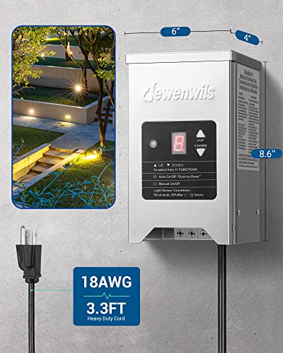 Dewenwils 200W Low Voltage Landscape Transformer With Photocell Sensor & Timer, 120V Ac To 12V/15V Ac, Stainless Steel Shield, Outdoor Waterproof Transformer For Led Lighting, Spotlight, Etl Listed #TOP6