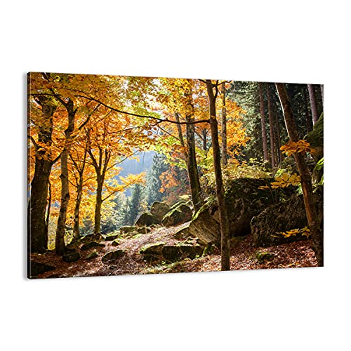 Poster ARTTOR Forêt Feuilles Soleil - 100x70 Cm - Décoration Murale Nature - Papier Brun