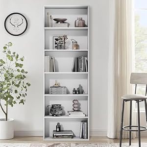 GRUSIGN 71" Tall 6-Tier Bookshelf, Large Open Display Bookcase with Ample Storage, Floor Standing Book Shelf for Living Room, Home Office, Bed Room, White — photo 3 of 6