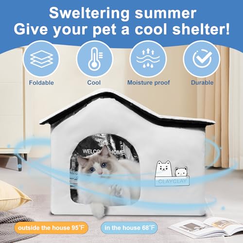 Sturdy Heated Cat House for Winter, Waterproof Insulated Outdoor Cat House with Heating Pad,Weatherproof Warm Feral Cats Shelter for Multiple Cats,Suitable for All Seasons((21"D x 15"W x 17"H) — view 3