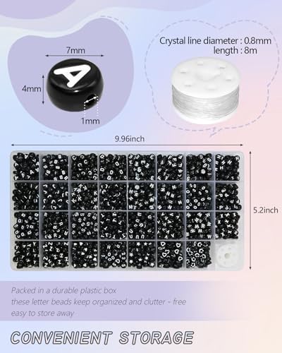 Image of Amaney 1600pcs Black Letter Beads 4x7mm Round Acrylic Alphabet A-Z Number Star Smiley Beads and Heart Pattern for Jewelry Making