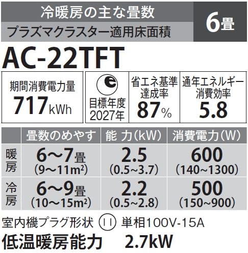 Amazon | SHARP(シャープ) AC-22TFT エアコン 冷暖房 おもに6畳 