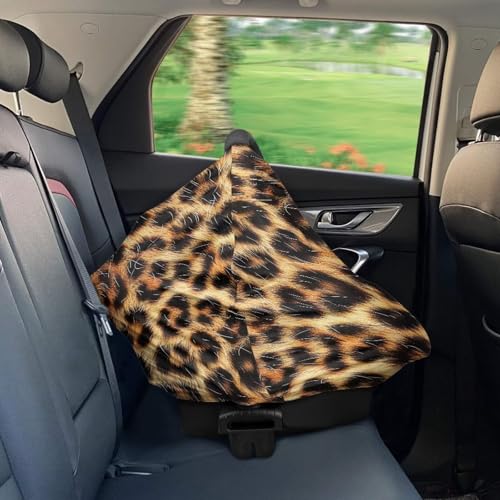 Image of Forchrinse Wild Leopard Print Car Seat Canopy for Babies Girls Infant Carrier Cover Breathable Nursing Breastfeeding Cover Stroller Cover Easy Install