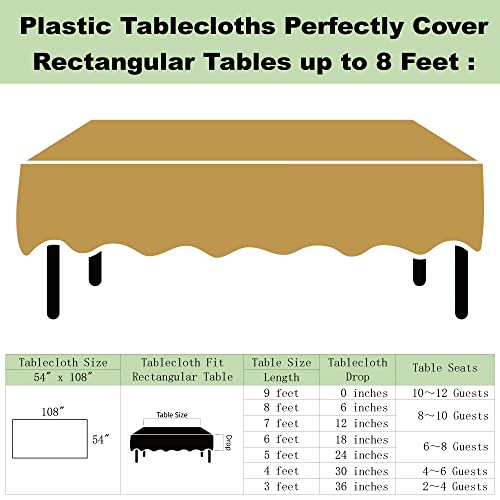 Plastic Gold Tablecloths 3 Pack Disposable Table Covers 54 X 108 Inch Golden Table Cloths For Fall Parties Harvest Graduations Anniversary Thanksgivings Weddings, Fits 6 To 8 Foot Rectangle Tables #TOP4