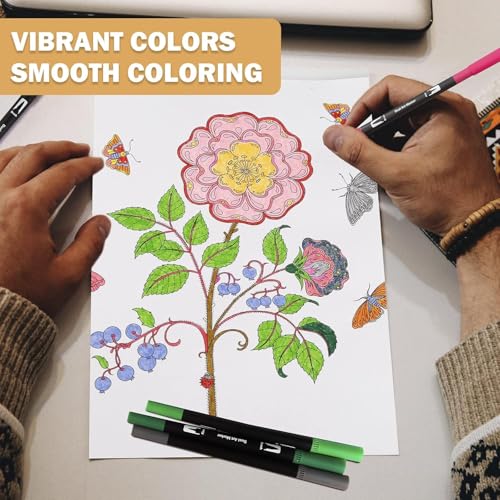 Image of Dual Tip Brush & Fine Tip Drawing Pens | Water-Based Coloring Markers for Art, Sketching, Calligraphy & DIY Crafts | Vibrant, Smooth Ink Set (Pack of 48)