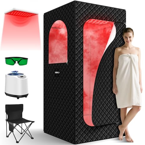Tragbare Dampfsauna Infrarot Sauna für Zuhause - Dampfgenerator für Dampfbad mit 660nm Red Light...