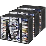 PUTNATRUE DVD Blu ray Storage Bag 3 Pack, Hold 210 DVDs or 270 Blu-Rays, Clear Easy Find Media Organizer with Reinforced Handle for Video Games, Movies, VHS Tapes