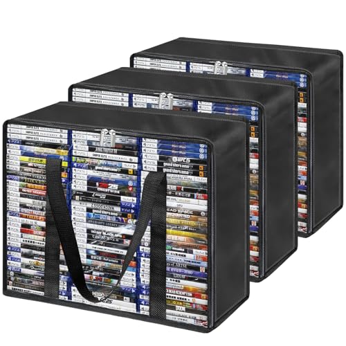 PUTNATRUE DVD Blu-ray Storage Bags, 3 Pack DVD Storage Boxes Hold 210 DVD Cases (70 Each), Highly Clear Media Storage Plastic Organizers for Blurays, Video Games, CDs