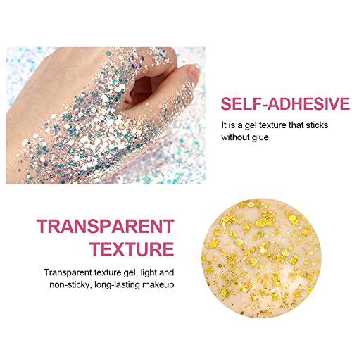 Ccbeauty Body Glitter Gel, Face Glitters Body Gel Sequins Shimmer Liquid Eyeshadow, Chunky Glitter For Face Hair Nails, Holographic Cosmetic Laser Powder Festival Glitter Makeup,White #TOP1
