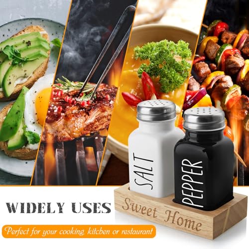 Image of Store2508 Salt and Pepper Shaker Set with Wooden Tray | Farmhouse Style Salt Pepper Dispensers with Screw-On Lids | BPA-Free Seasoning Containers for Kitchen Dining Table