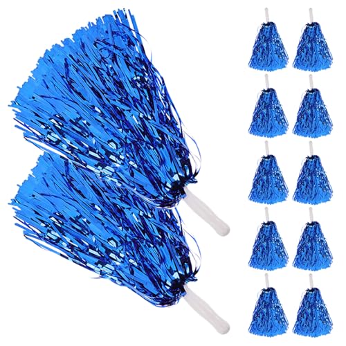 Mipcase 20 Pezzi Pompoms Cheerleading Metallici Blu Accessori Sportivi Leggeri in Pet per Squadre di Danza Spirit Cheer e Celebrazioni Sportive