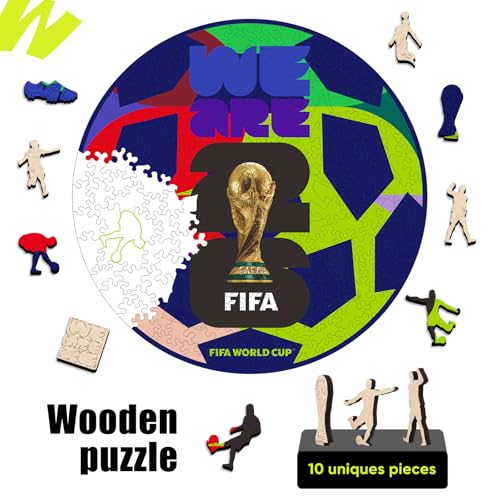 Image of FIFA 2026 World Cup Soccer Wooden Puzzle for Adults, 5MM Thick, Puzzle for Football Fans, Officially Licensed Product, 200 Pieces Irregular Shape Jigsaw Puzzles for Adults,10 x 10