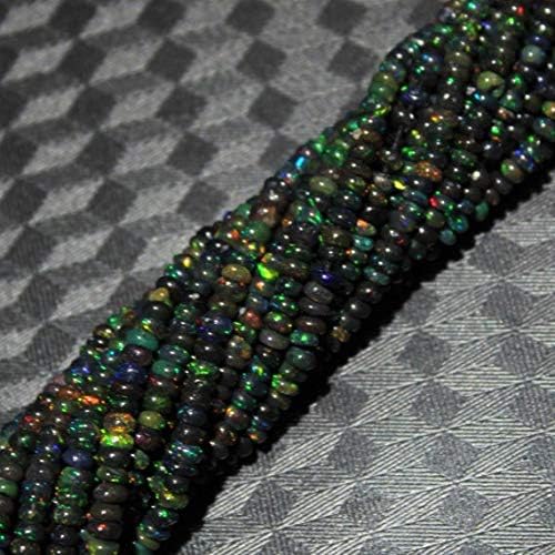Black Opal Beads | AAA+ Welo Fire Black Ethiopian Opal beads | Smooth Rondelle shape Ethiopian Opal beads Size 3mm 18" Strand
