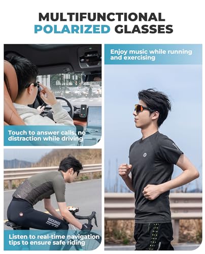 ROCKBROS Sportowe okulary polaryzacyjne Bluetooth, jazda na rowerze Okulary polaryzacyjne anty-UV400 z dźwiękiem Bluetooth Inteligentne okulary Unisex do rowerów MTB Wyścigi Golf Wędkarstwo Sporty na
