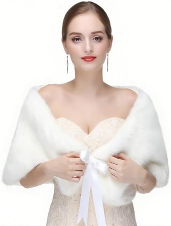 Bridal Faux Fur Shawl Wrap Cape Winter Wedding Warm Fur Scarf Collar Evening Party Shrug Cover Up for Women