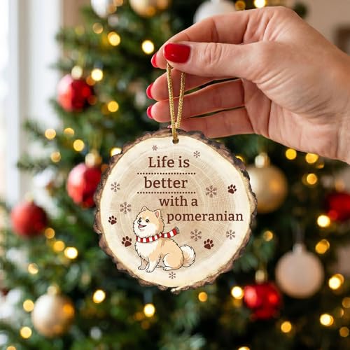 Image of Pomeranian Gift for Women - Dog Wooden Ornaments for Christmas